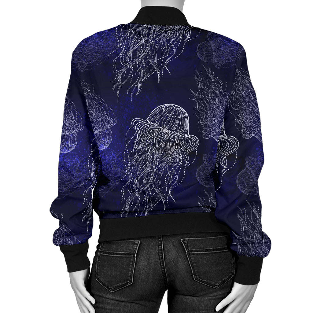 Jellyfish Pattern Print Design 02 Women's Bomber Jacket