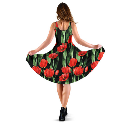 Tulip Red Pattern Print Design TP03 Midi Dress