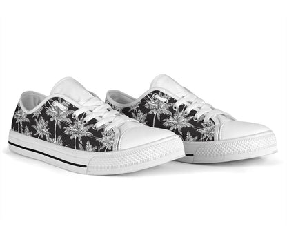 Palm Tree Pattern Print Design PT03 White Bottom Low Top Shoes