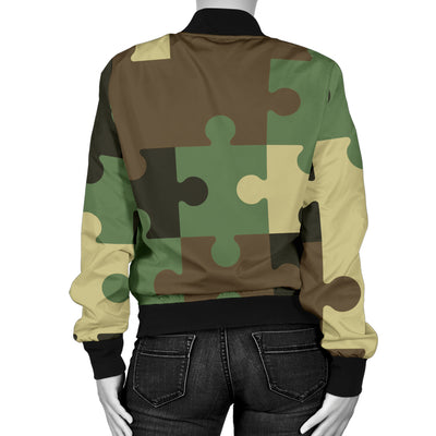 Puzzle Camo Pattern Print Design A03 Women's Bomber Jacket