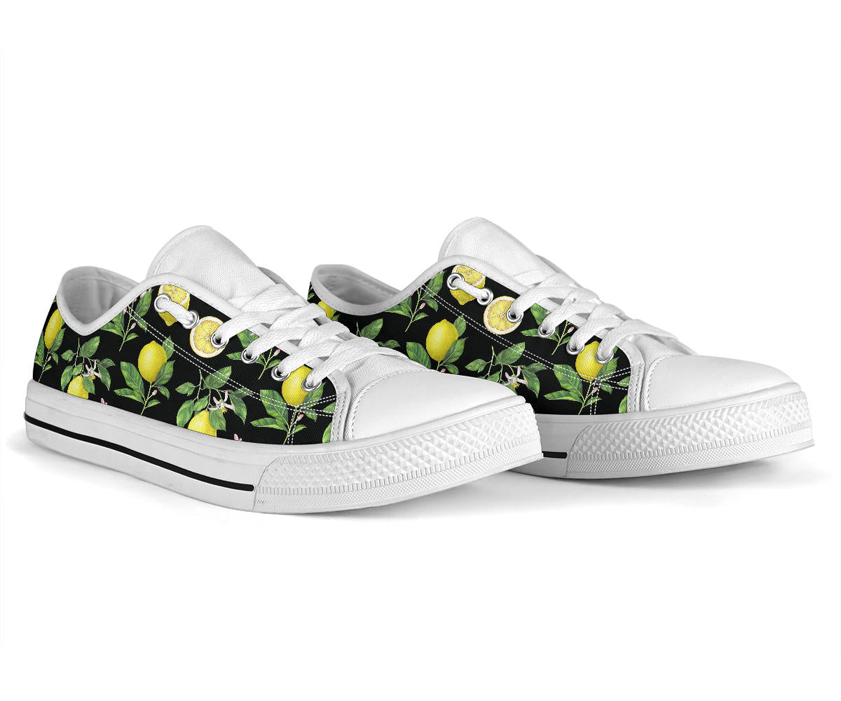 Lemon Pattern Print Design LM02 White Bottom Low Top Shoes
