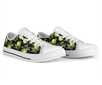Lemon Pattern Print Design LM02 White Bottom Low Top Shoes