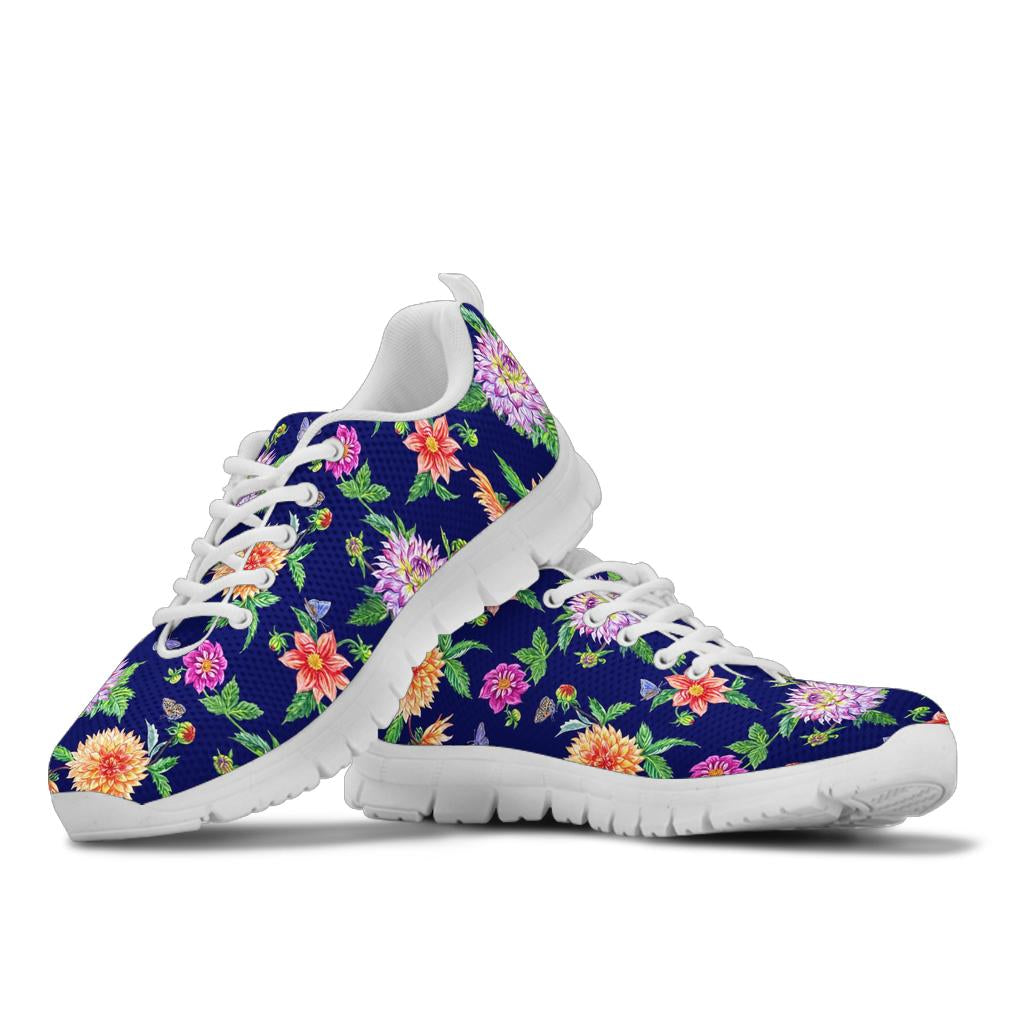 Dahlia Pattern Print Design DH010 Sneakers White Bottom Shoes