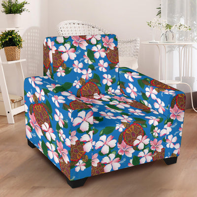 Sea Turtle Pink Hibiscus Hawaiian Print Armchair Slipcover