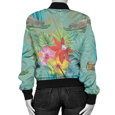 Sea Turtle Pattern Print Design T012 Women Bomber Jacket