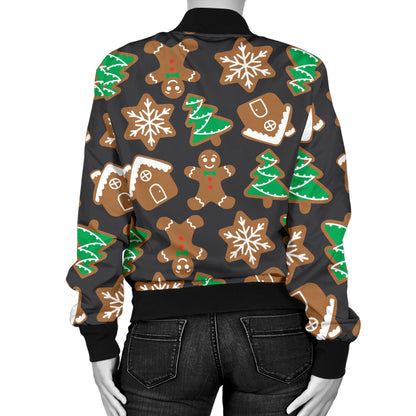 Gingerbread Pattern Print Design 02 Women's Bomber Jacket