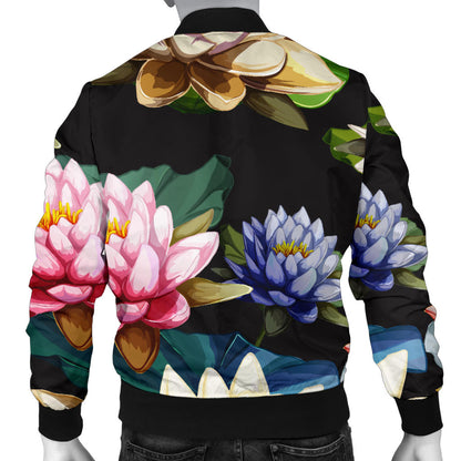 Water Lily Pattern Print Design WL02 Men Bomber Jacket