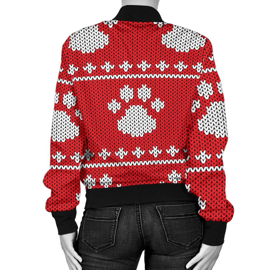 Knit Paw Pattern Print Design 03 Women's Bomber Jacket