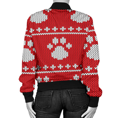 Knit Paw Pattern Print Design 03 Women's Bomber Jacket