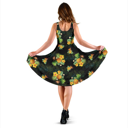 Pineapple Tropical Flower Print Pattern Midi Dress