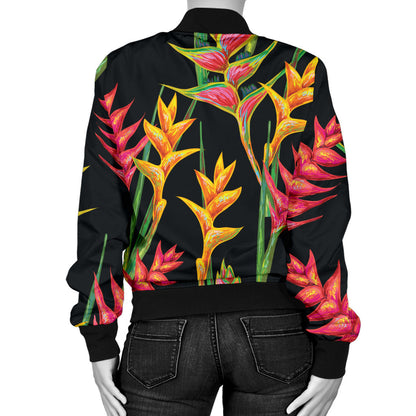 Heliconia Pattern Print Design HL01 Women Bomber Jacket