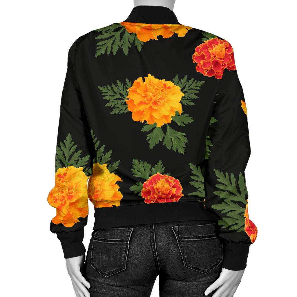 Marigold Pattern Print Design MR05 Women Bomber Jacket