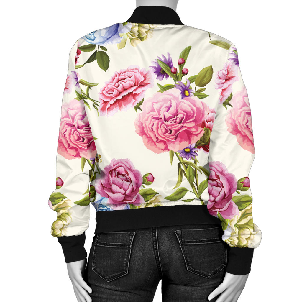 Carnations Pattern Print Design CN02 Women Bomber Jacket