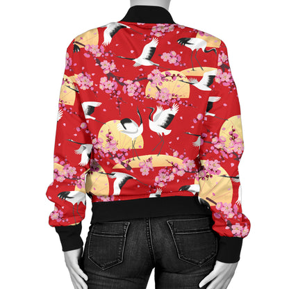 Crane Pattern Print Design 04 Women's Bomber Jacket