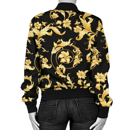 Baroque Golden Pattern Print Design 04 Women's Bomber Jacket
