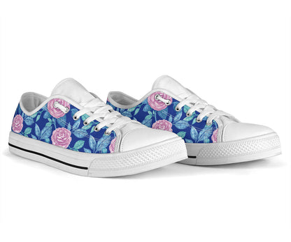 Camellia Pattern Print Design CM05 White Bottom Low Top Shoes