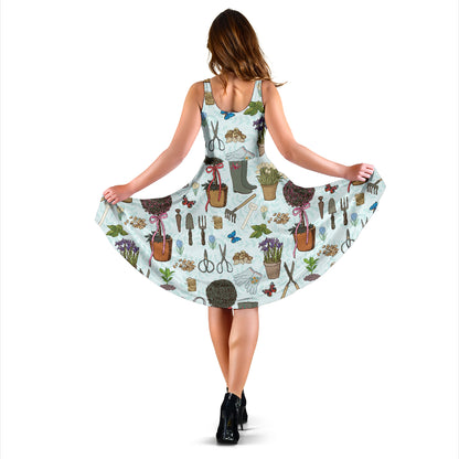 Gardening Pattern Print Design G01 Midi Dress