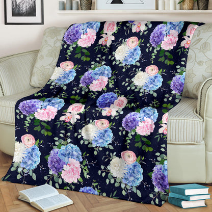 Hydrangea Pattern Print Design HD01 Fleece Blanket