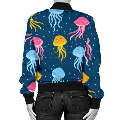 Jellyfish Pattern Print Design 04 Women's Bomber Jacket