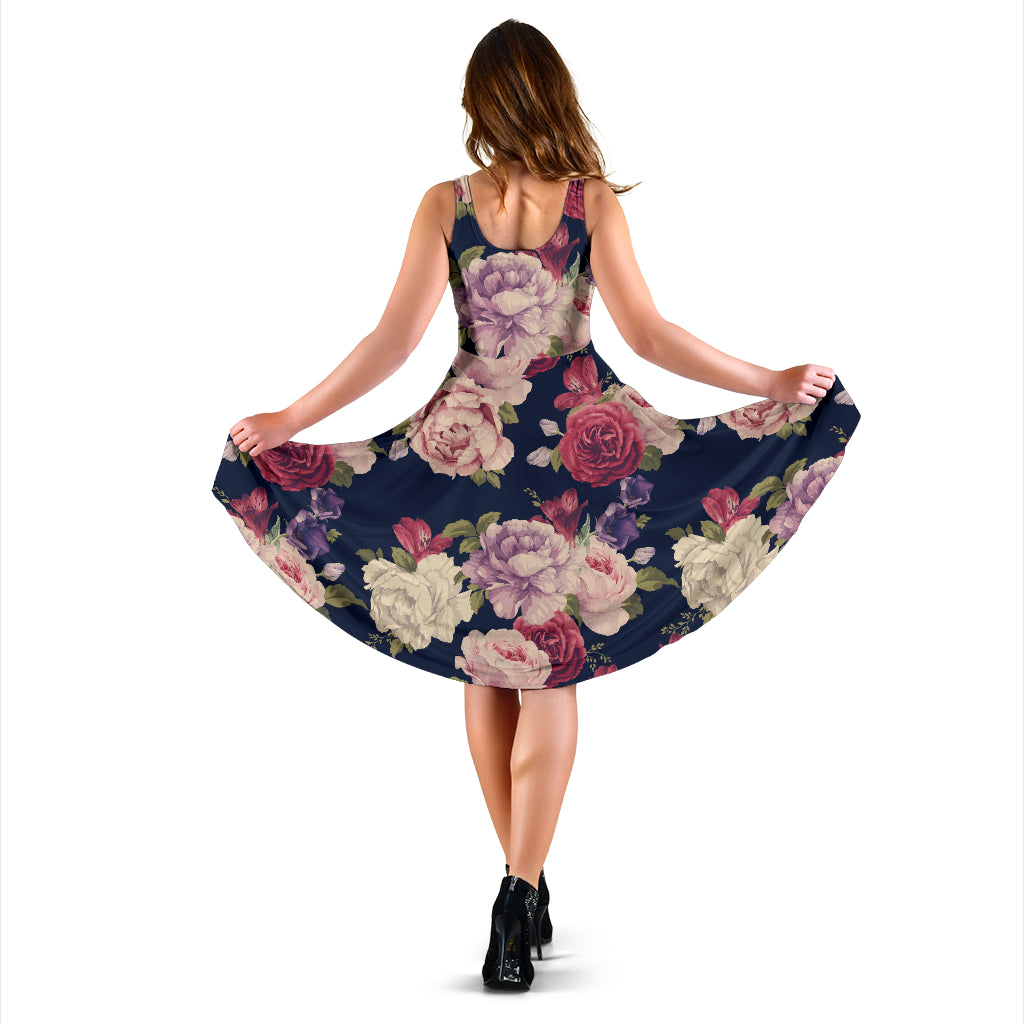 Peony Pattern Print Design PE03 Midi Dress