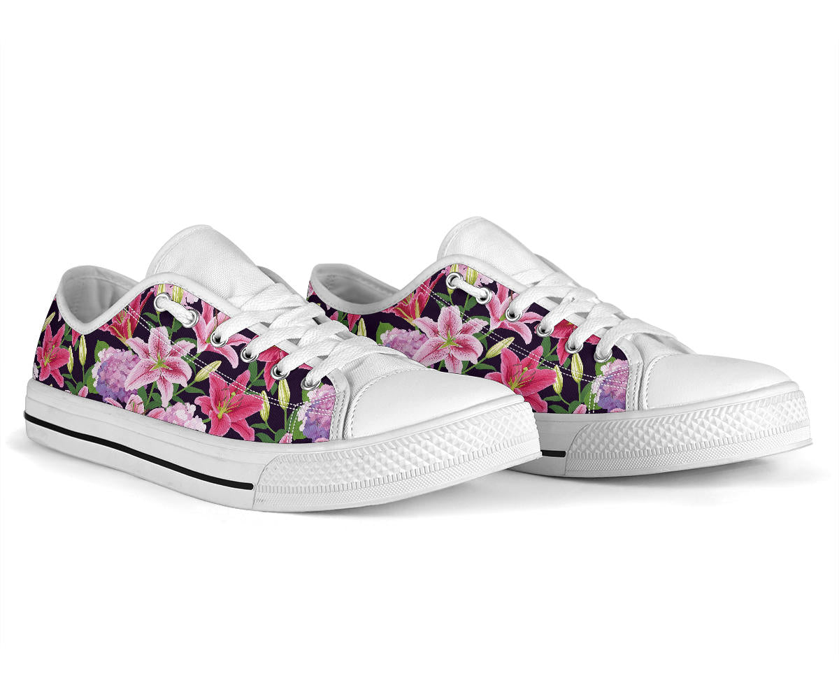 Lily Pattern Print Design LY017 White Bottom Low Top Shoes