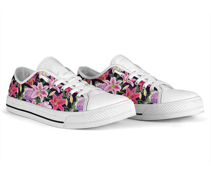 Lily Pattern Print Design LY017 White Bottom Low Top Shoes