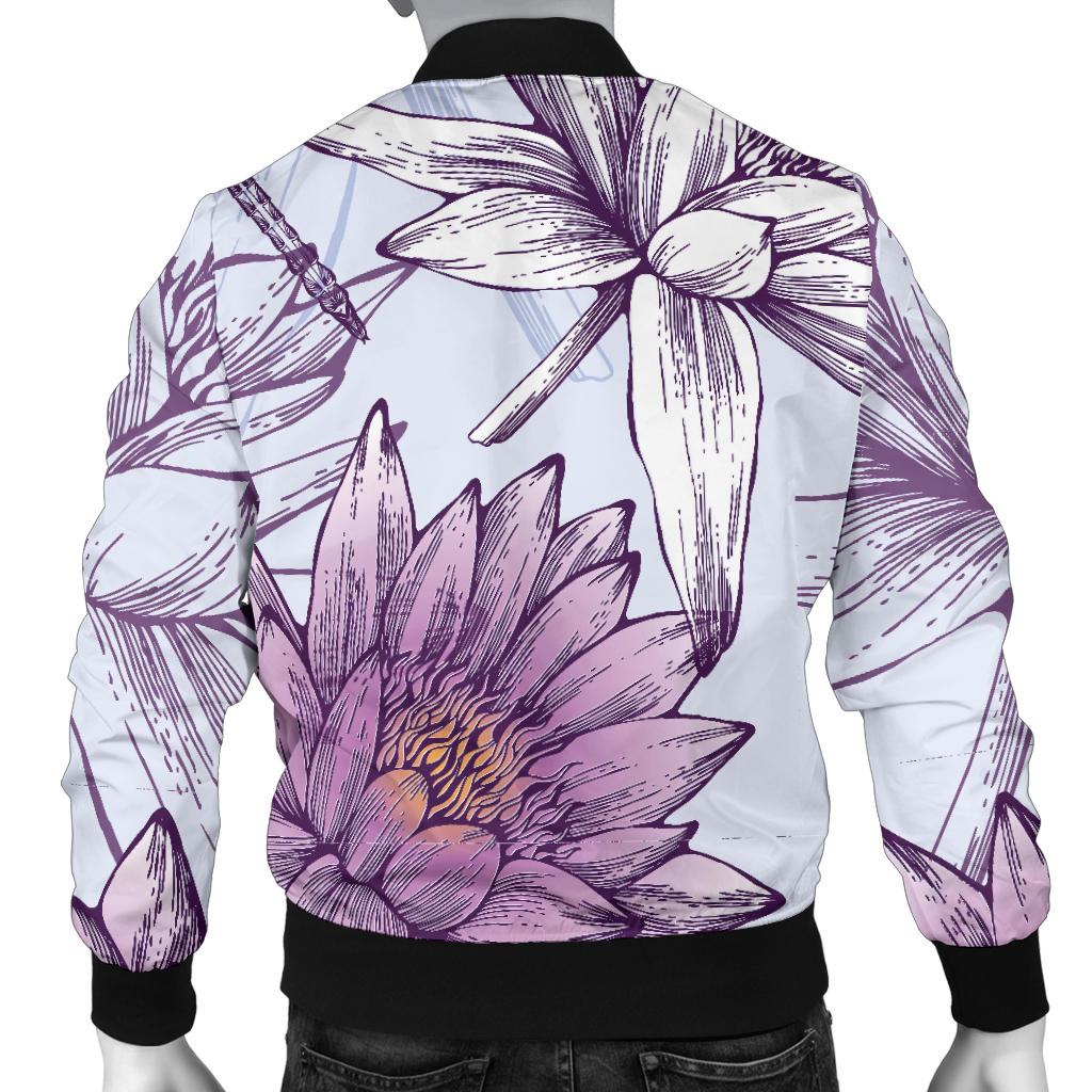 Water Lily Pattern Print Design WL01 Men Bomber Jacket