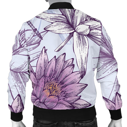 Water Lily Pattern Print Design WL01 Men Bomber Jacket
