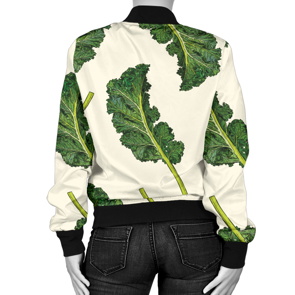 Kale Pattern Print Design 03 Women's Bomber Jacket