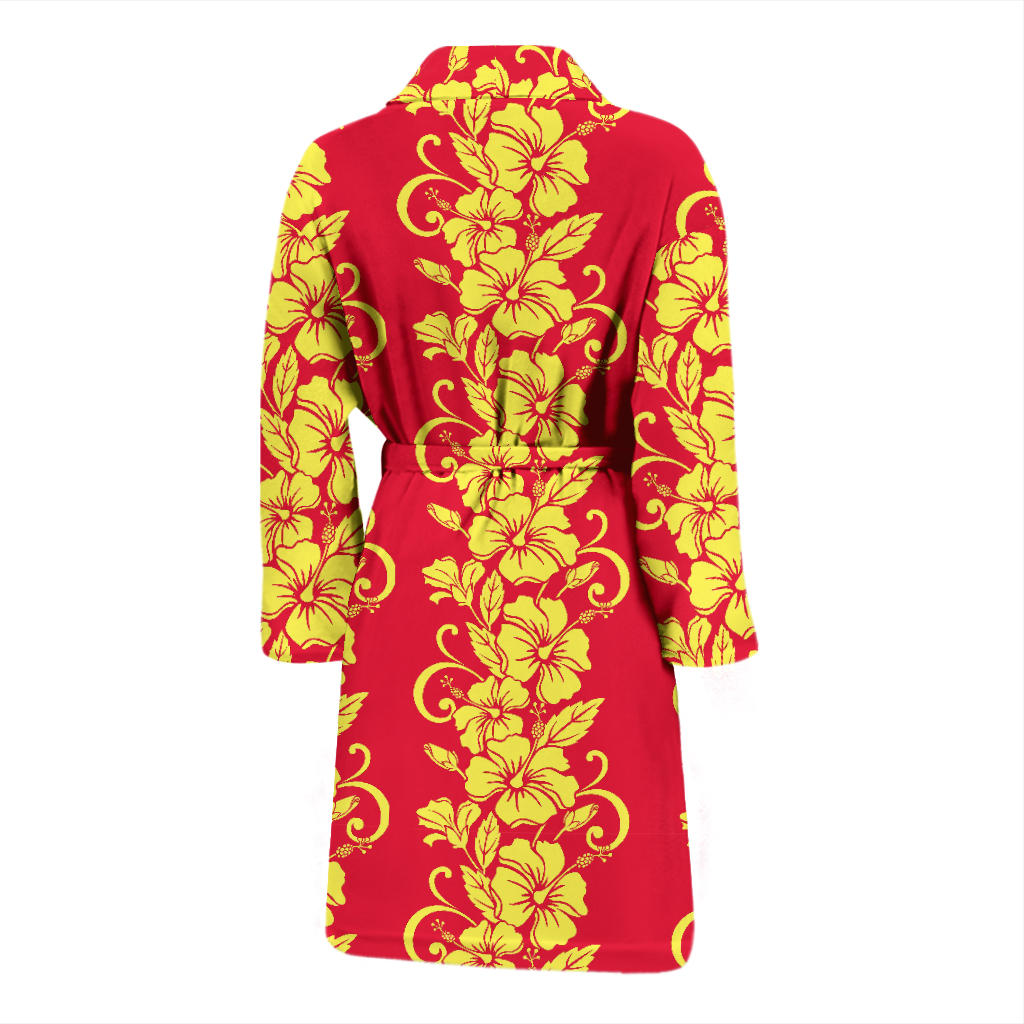 Orange Hibiscus Pattern Print Design HB018 Men Bathrobe
