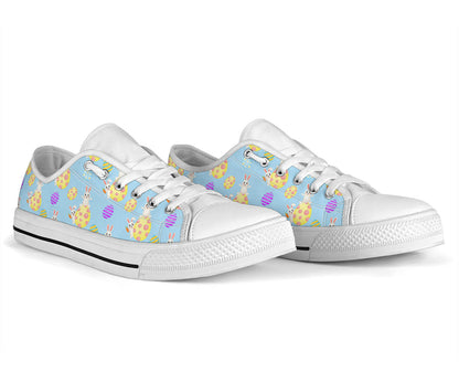 Easter Eggs Pattern Print Design RB015 White Bottom Low Top Shoes
