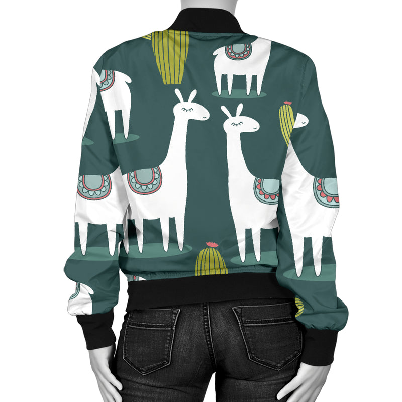 Llama Cactus Pattern Print Design 02 Women's Bomber Jacket