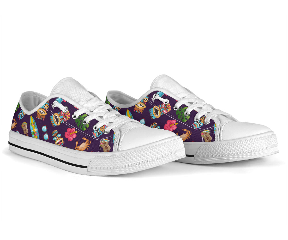 Hawaiian Themed Pattern Print Design H024 White Bottom Low Top Shoes