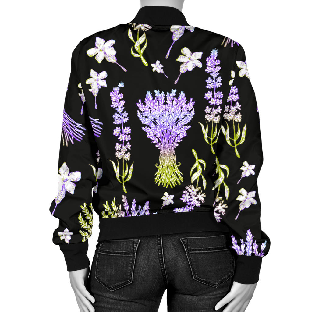 Lavender Pattern Print Design LV04 Women Bomber Jacket