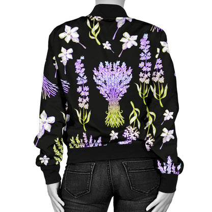 Lavender Pattern Print Design LV04 Women Bomber Jacket