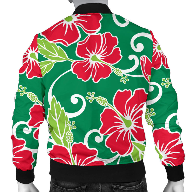 Red Hibiscus Pattern Print Design HB019 Men Bomber Jacket