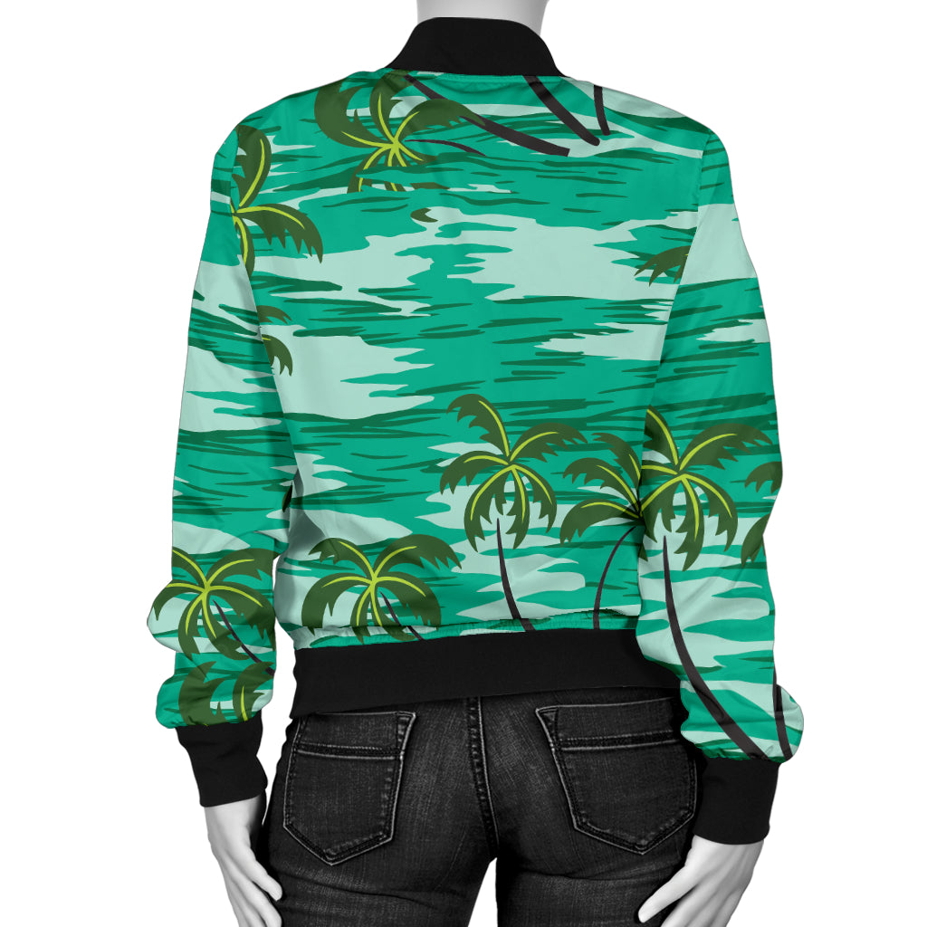 Palm Tree Pattern Print Design A01 Women's Bomber Jacket