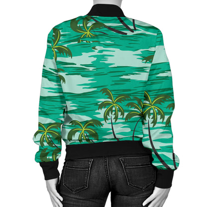 Palm Tree Pattern Print Design A01 Women's Bomber Jacket