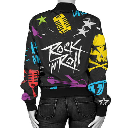 Rock and Roll Pattern Print Design A02 Women's Bomber Jacket