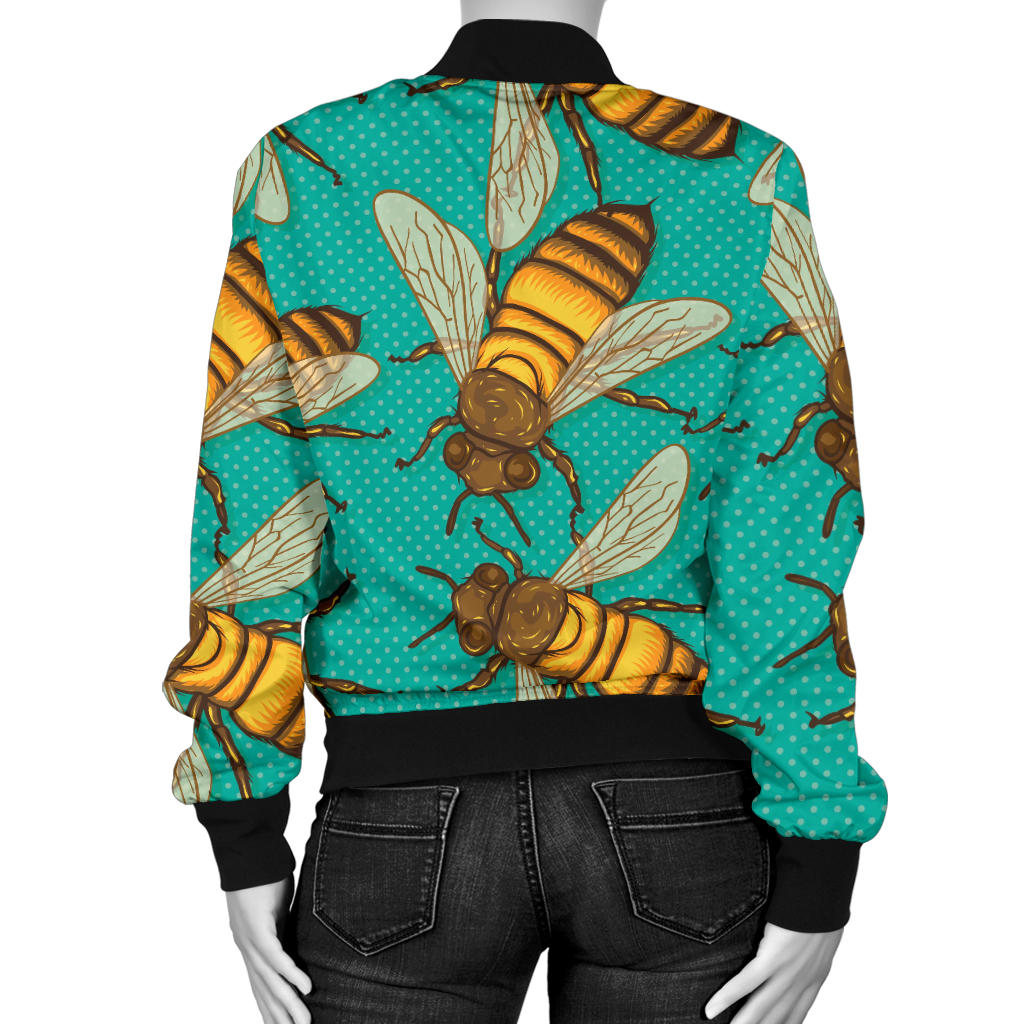 Bee Pattern Print Design BEE04 Women Bomber Jacket