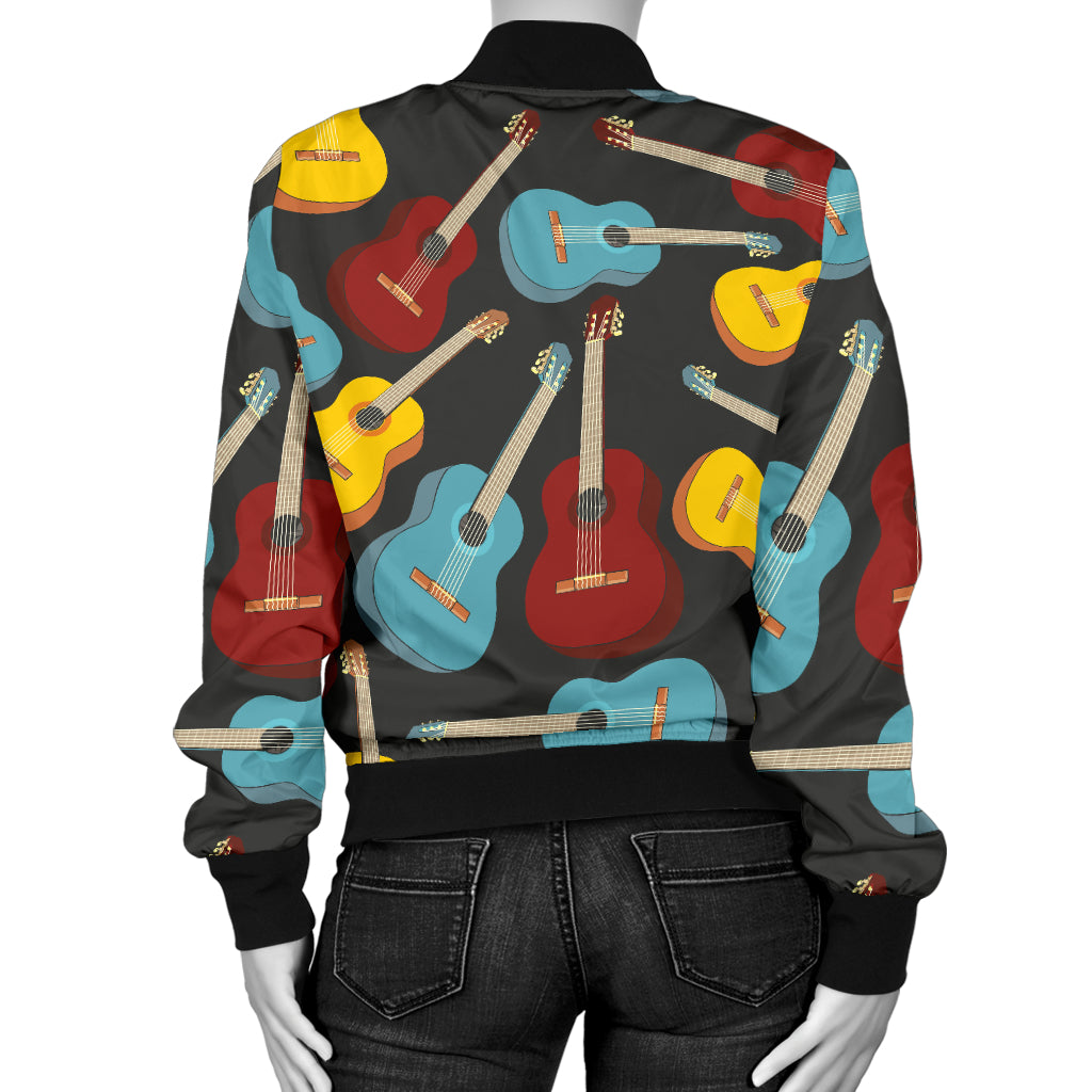 Acoustic Guitar Pattern Print Design 01 Women's Bomber Jacket