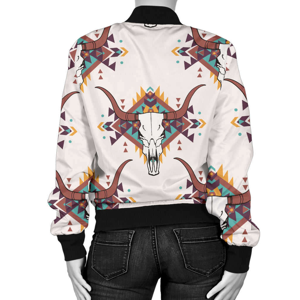 Buffalo Head Pattern Print Design 02 Women's Bomber Jacket