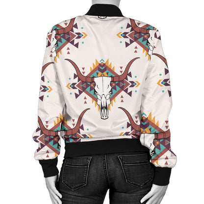 Buffalo Head Pattern Print Design 02 Women's Bomber Jacket
