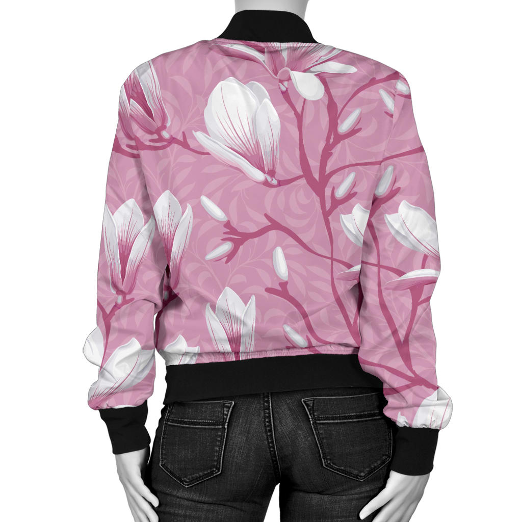 Magnolia Pattern Print Design MAG05 Women Bomber Jacket