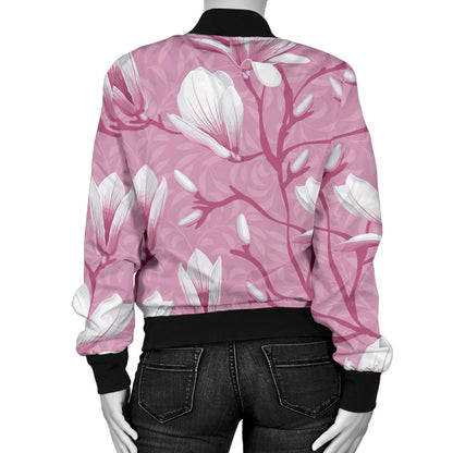 Magnolia Pattern Print Design MAG05 Women Bomber Jacket