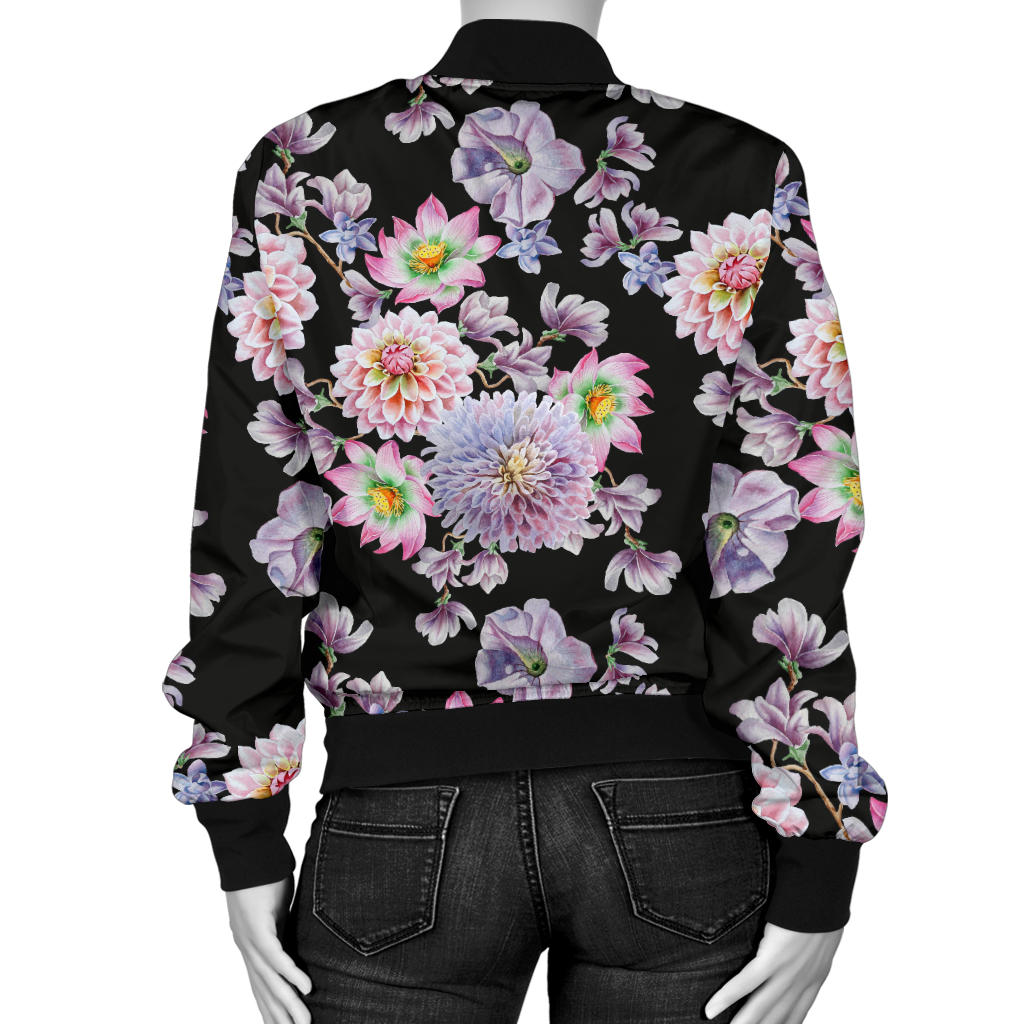 Dahlia Pattern Print Design DH012 Women Bomber Jacket