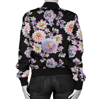 Dahlia Pattern Print Design DH012 Women Bomber Jacket