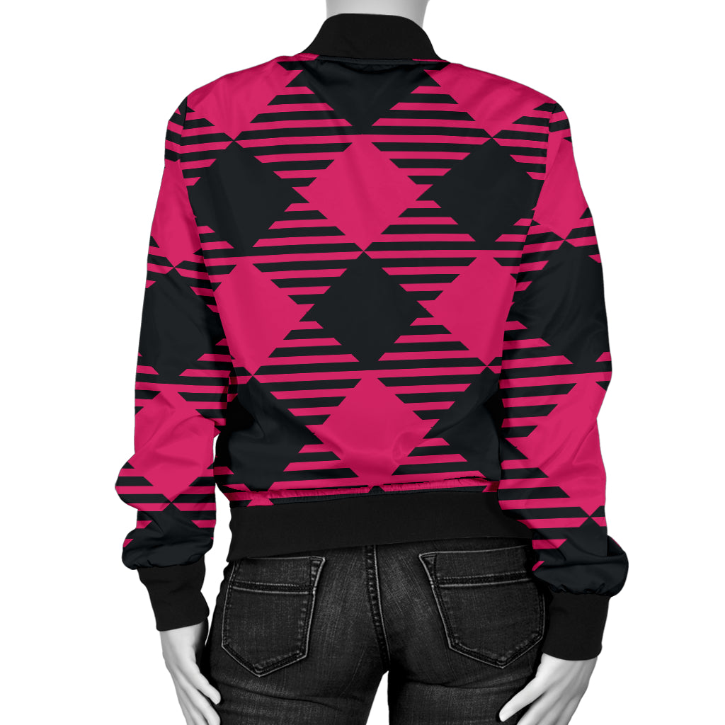 Buffalo check Pink Pattern Print Design 01 Women's Bomber Jacket