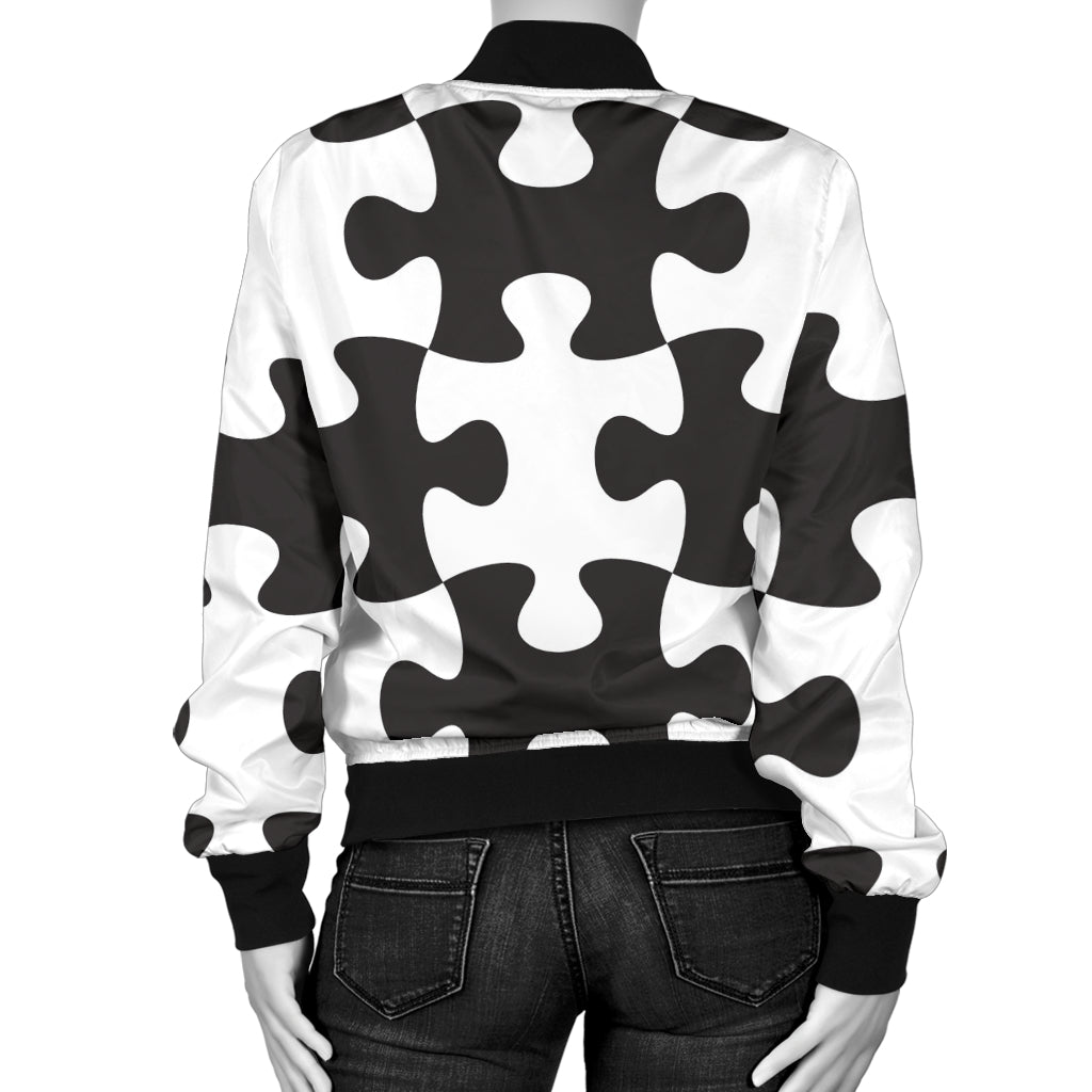 Puzzle Black White Pattern Print Design A02 Women's Bomber Jacket