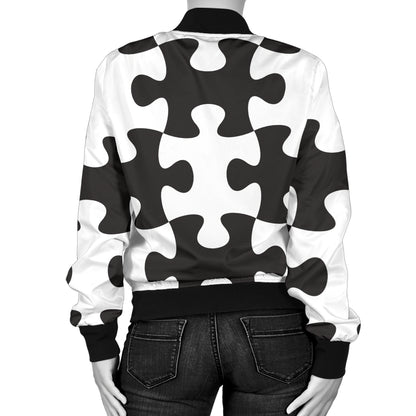 Puzzle Black White Pattern Print Design A02 Women's Bomber Jacket